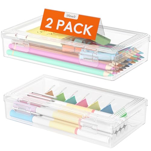 Lifewit Stiftebox mit Snap-Dicht Deckel, Hochwertiges Kunststoff Bürobedarf Organizer, Aufbewahrungsbox für Schreibwaren/Art Supply/Kosmetika/Werkzeugteile/Craft, Durchsichtige, 1L, 2 Pack