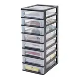 Iris Ohyama, Kunststoff Schubladenbox mit 8 flachen Schubladen, Schwarz, Easy-Pull-System, A4, A5 & A6 Format, Schreibtisch Organizer für Büro, Schule, Schreibwaren, BPA-frei, Schubladenschrank,