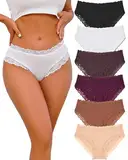 ALL OF ME 6er Pack Baumwolle Unterwäsche Damen Unterhosen Frauen Brazilian Slip Baumwoll Spitze Slips Soft Hipster Sexy Panties Unterhose Women Underwear Weich Unterhose Mehrpack S-XL