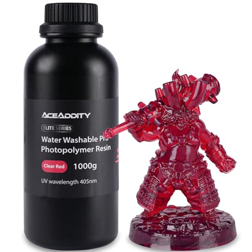 Aceaddity wasserabwaschbares Pro-Harz, 3D-Druckerharz mit geringer Schrumpfung, 405nm UV-härtendes, wasserabwaschbares Photopolymer-Druckharz, hohe Präzision und leicht zu reinigen (Klares Rot, 1 kg)