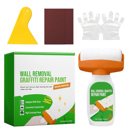 PLLYPE 500g Wandfarbe Ausbessern Weiß Roller, 2 in 1 Wandreparatur RollbüRste, Wandreparatur-RollbüRste mit Wandreparaturpaste, Ausbesserungsfarbe für Graffiti, Flecken, Kratzer, Risse Werkzeug