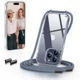 GOODVISH Handykette für iPhone 15 Pro Hülle mit Band | Kameraschutz und Bildschirmschutz | | Necklace Handyhülle mit Schnur Schutzhülle für zum Umhängen | Transparent Case mit Kordel, Blau