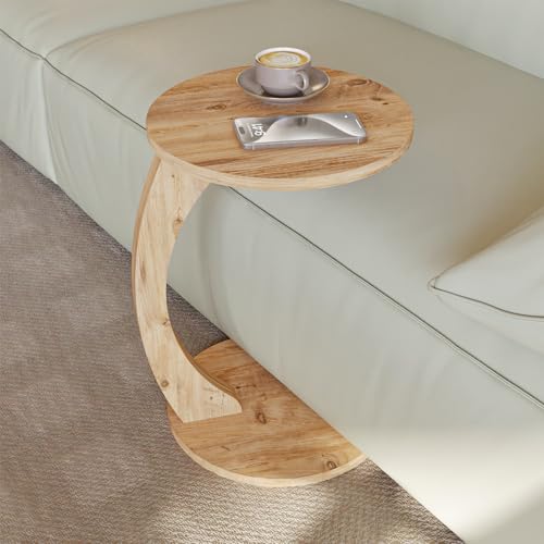 sugodesign Couchtisch mit Rollen, Kleiner Beistelltisch C Form, stylischer Sofatisch in schöner Nussbaum Holz Optik, runder Tisch als Ablagefläche für Couch und Sofa, Beistelltisch Couch