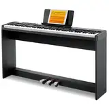 Donner Digitales Klavier mit anschlagdynamischer Tastatur, 88 Tasten, abnehmbarem Klavierständer, kompaktes E-Piano für Anfänger mit Split-Modus, LCD-Bildschirm und Dreifach-Pedal, DEP-08