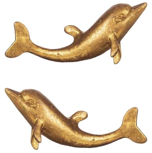 itsisa Möbelknopf Delphin Gold, 2er Set - Schubladenknopf Landhaus Delfin, Möbelknauf, Möbelgriff maritim