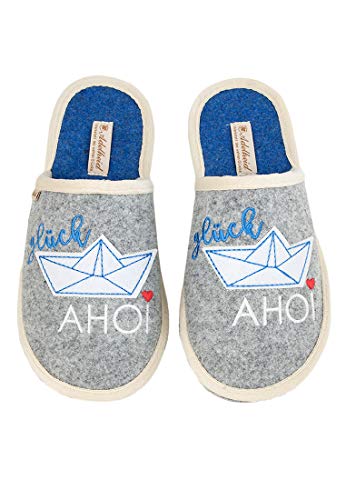 Adelheid Glück AHOI Boot Filzpantoffel, Farbe:mausgrau, Größe:42/43
