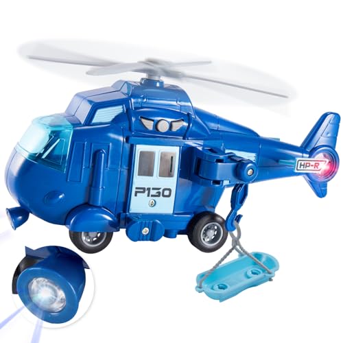 HERSITY Hubschrauber Spielzeug Kinder, Kinderspielzeug ab 3+ Jahre Jungen Polizei Helikopter mit Licht und Sound, Drehpropeller, Flugzeug Blau, Geschenk für Kleinkind 4 5 6 Jahre