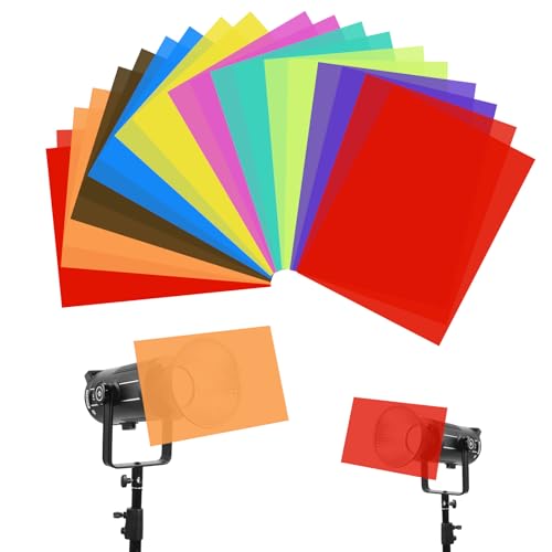 UTEBIT 20 Stück Farbfolien Bunt - A4 Größe, 0,23mm Dick, 9 Farben Transparente Farbfilterfolie Farbkorrektur Scheinwerfer Folie Filterblätter für Fotografie, Beleuchtung, Bühnenlicht und DIY