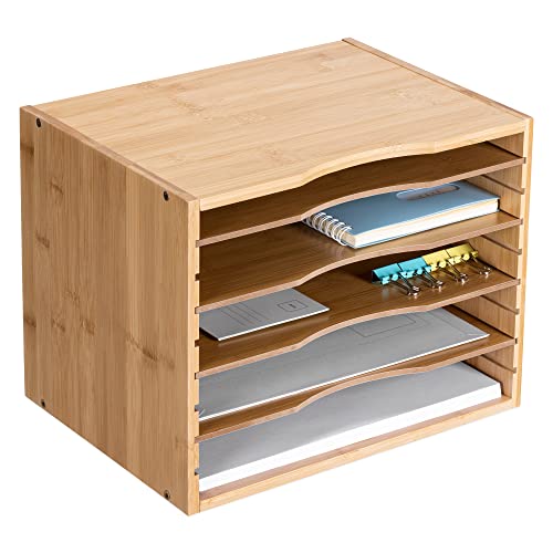 Navaris Dokumentenablage Briefablage Bambus - 33x26x24,5cm Schreibtisch Organizer - Holz Ablage 5 Ablagefächer - Ablagesystem für u.a. Büro