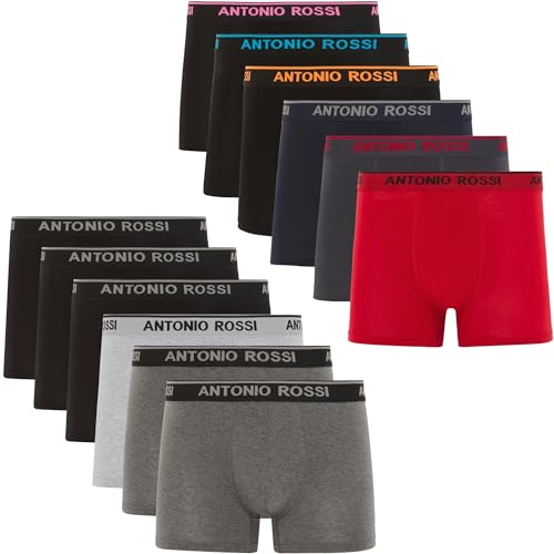 ANTONIO ROSSI (12er-Pack) Herren-Boxer-Hipster - Herren-Boxershorts Multipack mit elastischem Bund, Dunkel Gemischt, L