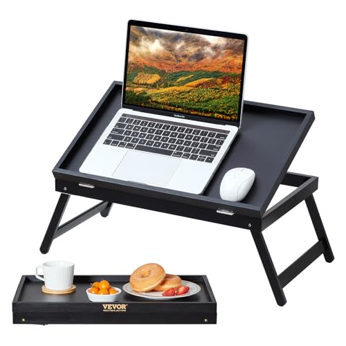 VEVOR Frühstückstablett Bambus Betttablett 612x310x221 mm, Serviertablett Betttisch mit Klappbaren Beinen Knietisch, Essenstablett auch als Laptop-Schreibtisch, Notebook-Tisch Neigbare Arbeitsfläche