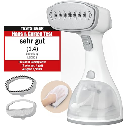 LEBENLANG Steamer Dampfglätter TESTSIEGER - 1500W & 300ml inkl. Bügelhandschuh & Aufsätze I Pro Dampfsteamer für Kleidung & Clothing I Dampfbügeleisen Stiemer Bügeleisen for Hand held steam iron & go