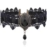 AFCJLTO Gotischer Damen Choker mit Spitze, Quaste und Kristallanhänger - Retro Halskette für Halloween, Fasching und Karneval - Schwarz, Gothic Punk Tattoo Stil - 1 Stück