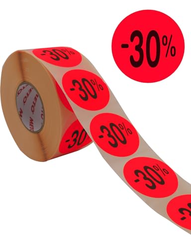 Original Meto Rabatt-Etiketten - -30% - (40 mm, rund, fluor rot, permanent, 1000 Etiketten auf Rolle, Haftetiketten 30004924)