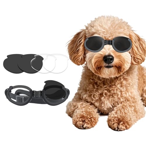 NAMSAN Hundebrille Hunde Motorradbrille Hundesonnenbrille mit Austauschbaren Gläsern (Schwarz +Klar) Augenschutzbrille für Hunde