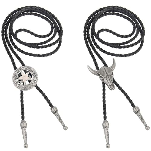 2 Stück Bolo Tie, Cowboy, Cowboy Kostüm Herren, Cowboy Weste Herren, Western Outfit Herren, Cowboy Hemd Herren, Cowboy Weste, Cowboy Outfit Herren, Cowboy, Leder Rodeo Anhänger für Damen und Herren