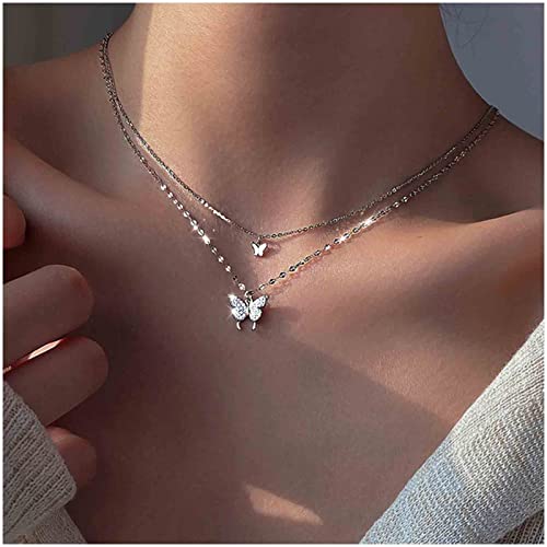 Cimenexe Bohème Schmetterling Anhänger Halskette Choker Silber Kristall Choker Geschichtet Spitze, Insekt Kette Schmuck Für Frauen Und Mädchen