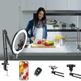 LUXSURE Ringlicht mit Stativ, Overhead Stativ Handy mit Ringlicht, Handy Stativ mit Ringlicht 10", Handy Stativ Tisch mit Ring Light Ringleuchte für Inhaltserstellung, Live-Stream, Videoaufzeichnung