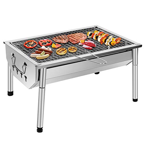 SunJas Picknickgrill Edelstahl Holzkohlegrill Kleiner Grill Portable Campinggrill Abnehmbare BBQ Grills für Outdoor Garten Party usw. (40 x 28 x 21.5 cm)