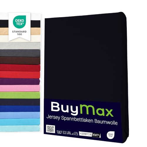 Buymax Spannbettlaken 70x140cm Baumwolle 100% Kinderbett Spannbetttuch Baby Bettlaken Jersey, Matratzenhöhe bis 15 cm, Farbe Schwarz