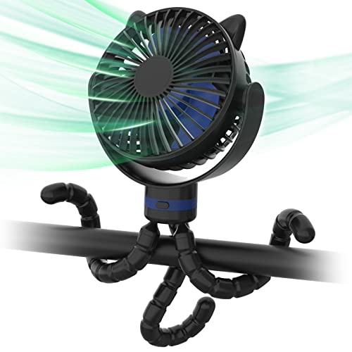 ITSHINY Kinderwagen Ventilator, Leise Kinderwagenlüfter mit Flexibler Stativ, Tragbarer Ventilator, Tischventilator, Handventilator Wiederaufladbare 4000 mAh für Kinderwagen Autositz Fahrrad Camping