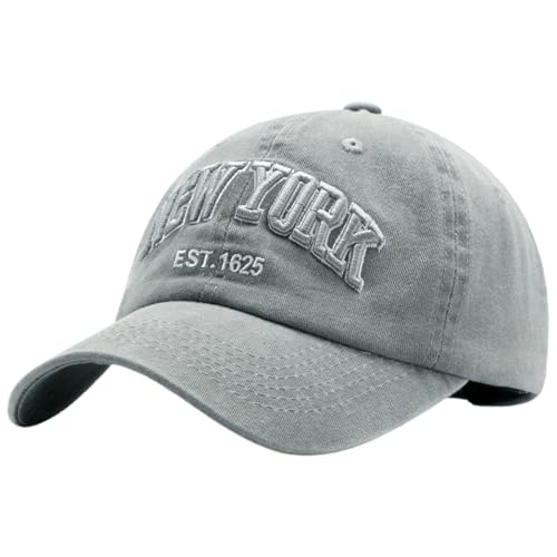 Baseballkappe Unisex Cap Baseballmütze aus gewaschenem Denim im Vintage-Stil mit Gestickten Buchstaben Bequeme Einfarbig Sommerhut Gebogenem Schirm Einheitsgröße Kappe für Damen und Herren