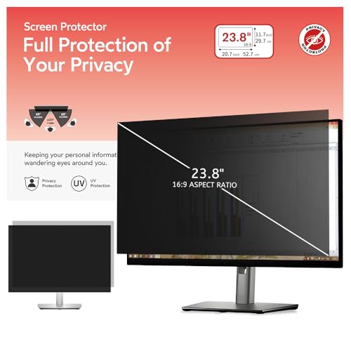 MOBDIK Abnehmbarer Computer Blickschutzfolie 23.8 Zoll für 16:9 Monitor, Anti Glare Blaulicht Filter, Anti-Spy, Augenschutz