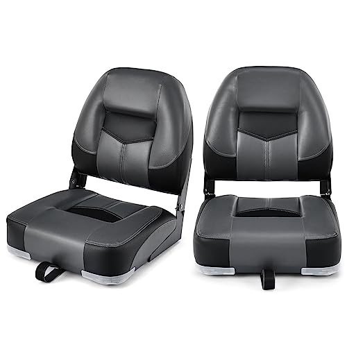 COSTWAY 2er Set Bootssitz klappbar, Bootsstuhl mit 11 cm dicker Schwammpolsterung, gepolsterter Steuerstuhl, Schwarz, 50 x 42 x 52 cm