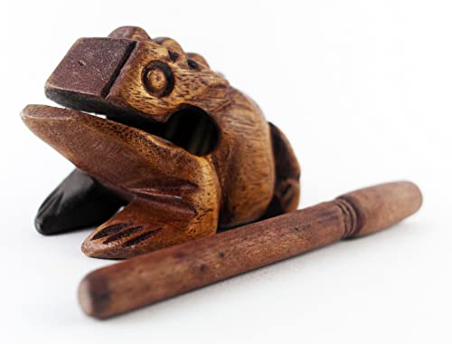IAMSIAMZ Frosch Guiro 10,2 cm Holzblock Musikinstrument Percussion Naturholz Güiro Frosch 12 cm braun