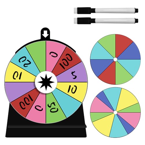 Glücksrad Zum Drehen, 15 x 20cm Glücksrad zum Selbstgestalten mit 3 Drehrad und 2 Markierungsstift Glücksrad Spielzeug mit Ständer Abnehmbarer Spinnings Prize Wheel für Messepartys, Kneipenkarneval