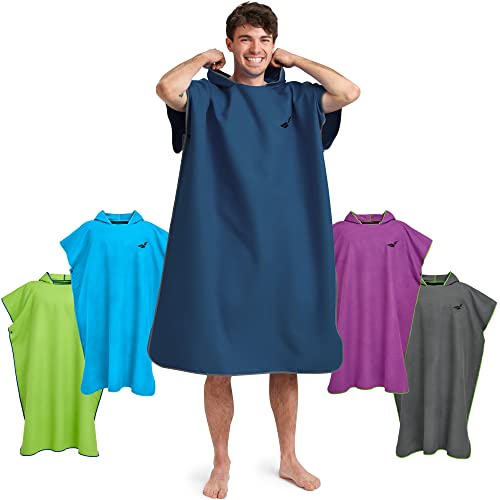 Fit-Flip Surf Poncho Mikrofaser - Umkleidehilfe Strand - Badeponcho für Erwachsene - Poncho Handtuch schnelltrocknend - Strandponcho für Surfer - Surfponchos Ultraleicht (Größe L, Marineblau/Grau)