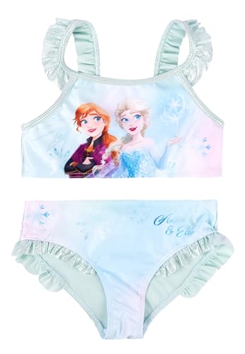 Disney Die Eiskönigin Bikini mit Rüschen für Mädchen - ELSA & Anna Frozen Kinder Zweiteiler Schwimmanzug Türkis (DE/NL/SE/PL, Numerisch, 134, 140, Regular, Türkis)