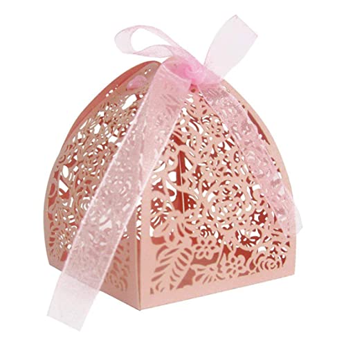 50pcs Candy Box Rosenlaser Schneiden Hochzeit bevorzugt Süßkasten Geschenkboxen mit Bändern für Hochzeitsgeschäfte und Geschenke Partydekorationen - Pink Candy Box