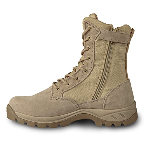 LUDEY Militärstiefel Herren Gemütlich Einsatzstiefel Kampfstiefel Wasserdichte Beige Tactical Boots Armeestiefel mit seitlichem YKK-Reißverschluss Modell-928-47EU