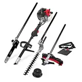 Scheppach Benzin Motorsense MFH5200-4P (1,8 PS, 4in1 Multitool für Garten - Rasentrimmer, Heckenschere, Hochentaster, Kettensäge, 250mm Schwert/Kette, schwenkbar) mit Schnellwechsler und Gurt