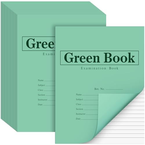 Skyygemm 50 Pack Exam Green Book Green Test Book, 8.5" x 11", 8 Sheets 16 Pages, Wide Ruled Saddle Stitched Examination Book for School Home Business Office