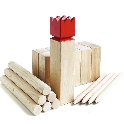 JacJoe All Pro Kubb Spiel im Freien | Wurfspiel mit Tragetasche | Kegelspiel | Gummi Holz Garten Rasen Spiele | Wurfspiel mit Tragetasche (30 x 6.3 x 6.3 cm-King, M)