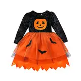 Verve Jelly Kleinkind Baby Mädchen Halloween Kleid Rüschen Kürbis bedruckt Prinzessin Kleider Langarm Herbst Rock Schwarz 100 3-4 Jahre