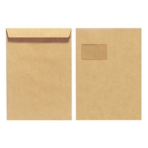 Herlitz Versandtasche C4 90 g Nassklebend mit Fenster, Recyclingpapier, blauer Engel, 10-er Packung, eingeschweißt, braun