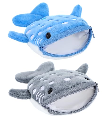 2 Stück Shark Coin Purse, Mini Tasche mit Reißverschluss – Niedliches Hai-Design aus Weichem Stoff in Blau & Grau, Kinder-Kompakte Größe und Leicht zu Tragen Geldbörse für Münzen & Kleinkram