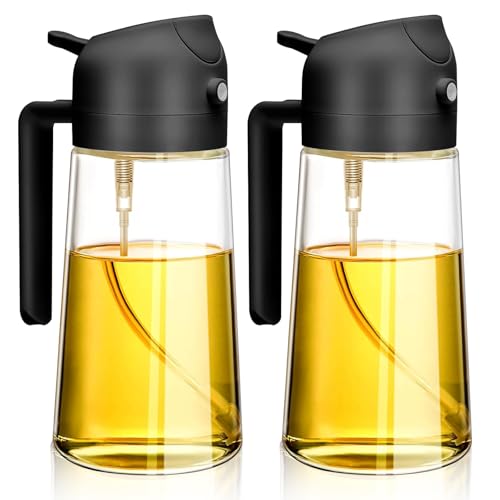 Souvik Sprühflasche für Speiseöl, 2-in-1-Sprühflasche Öl, Oelsprayflasche Küche, 2pcs Ölsprüher Glas,Ideal zum Luftbraten, gesundes Kochen und Grillen, Ölspray zum Kochen, schwarze Oil Bottle