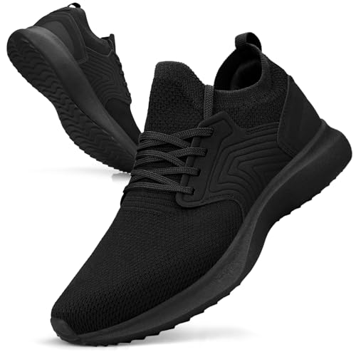 Giniros Sportschuhe Herren Turnschuhe Laufschuhe Sneaker Herren Schuhe Freizeit Walkingschuhe Straßenlaufschuhe Tennis Fitness Jogging Leichtgewichts Atmungsaktiv Schlüpfen Casual Schuhe Schwarz 46EU