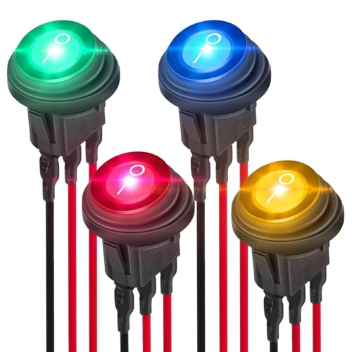 EEEKit 4 Stück Wasserdichter runde Kippschalter, 12V 20A SPST 3Pin Wippschalter LED Ein/Aus Schalter mit 20CM Vorverdrahtet für Boot Auto