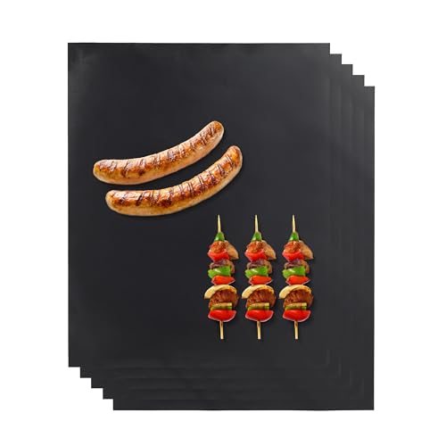 Relaxdays Grillmatte 5er Set, BBQ-Matte wiederverwendbar, hitzebeständig & zuschneidbar, Backmatte 50x40 cm, schwarz