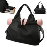 TOATELU Sporttasche Damen Yogatasche, Yogatasche Sporttasche mit Schuhfach, Wasserdicht Reisetasche Trainingstasche, Fitnessstudio Sport Gym Tasche für Yogamatten (Schwarz)