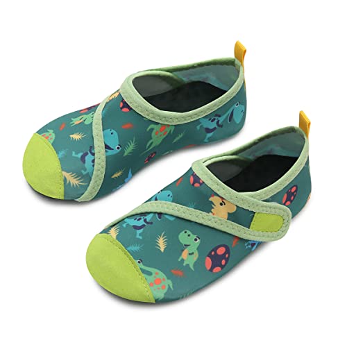 Kinder Badeschuhe Wasserschuhe Strandschuhe Mädchen Junge Schwimmschuhe Barfußschuhe rutschfeste Surfschuhe Sportschuhe Kleinkind Schwimmbad(Green Dinosaur,22/23 EU)