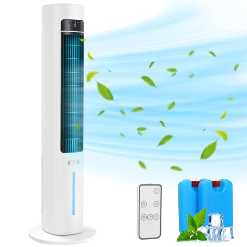 LIFERUN Turmventilator mit Aromadiffuser Fernbedienung 3-Stufen-Klimaanlage mit Wasserkühlung, 50° Oszillation 12h Timer und Schlafmodus für Büro/Zuhause Leiser Standventilator 6.5 m/s 4 Betriebsmodi