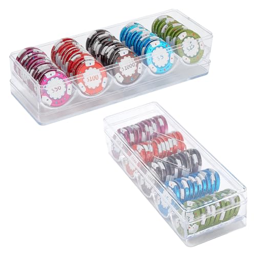 FINGERINSPIRE 2 Stück Durchsichtige Poker Chip Tabletts Aus Kunststoff Casino Poker Chip Tablett Rack Poker Chip Halter Poker Chip Hüllen Mit Abdeckung Für Chip In Standardgröße Jeder Fasst 100 Chips