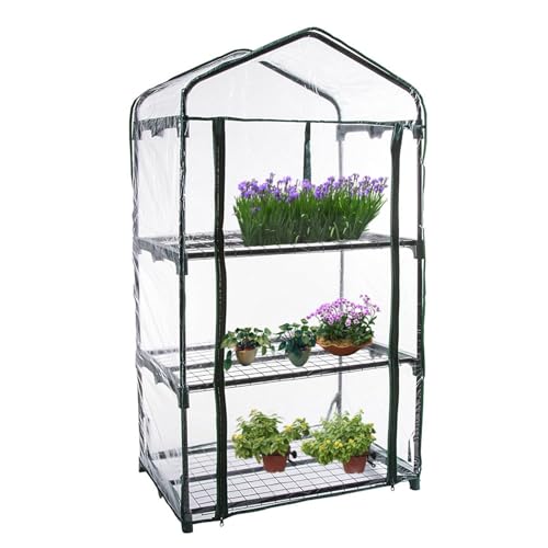 3 Etagen Gewächshaus Abdeckung, 69x49x126cm wasserdichte Transparente PVC-Abdeckung Mit Aufrollbarer Tür, Robustes Gewächshaus Ersatzabdeckung Für Blumen Und Setzlingen (Rahmen Nicht Enthalten)