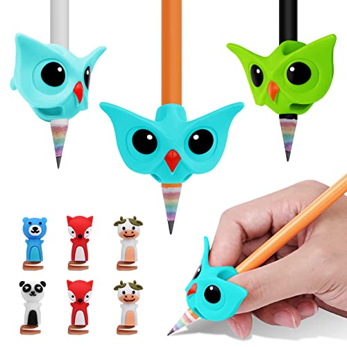 Vicloon Bleistift Griffe, 3 Stück Schreibhilfe für Stift, Ergonomischer Korrekturstift Griffe, Bleistift Griffe für Kinder mit 6 Cartoon Stiftkappe, für Rechts- und Linkshänder